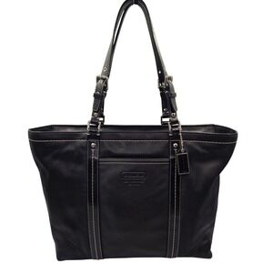 Coach Hampton Black Leather Tote Bag Contrast Stitch
